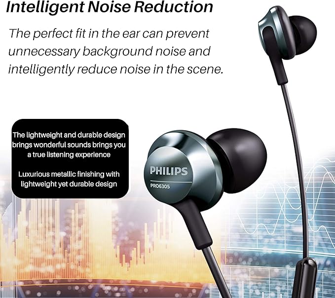 Philips Pro Wired Earbuds with Microphone Hi-Res Audio Earphones with Cord Lightweight and Comfortable Wired in Ear Headphones with Mic Powerful and Clear Sound for All Your Audio Experiences