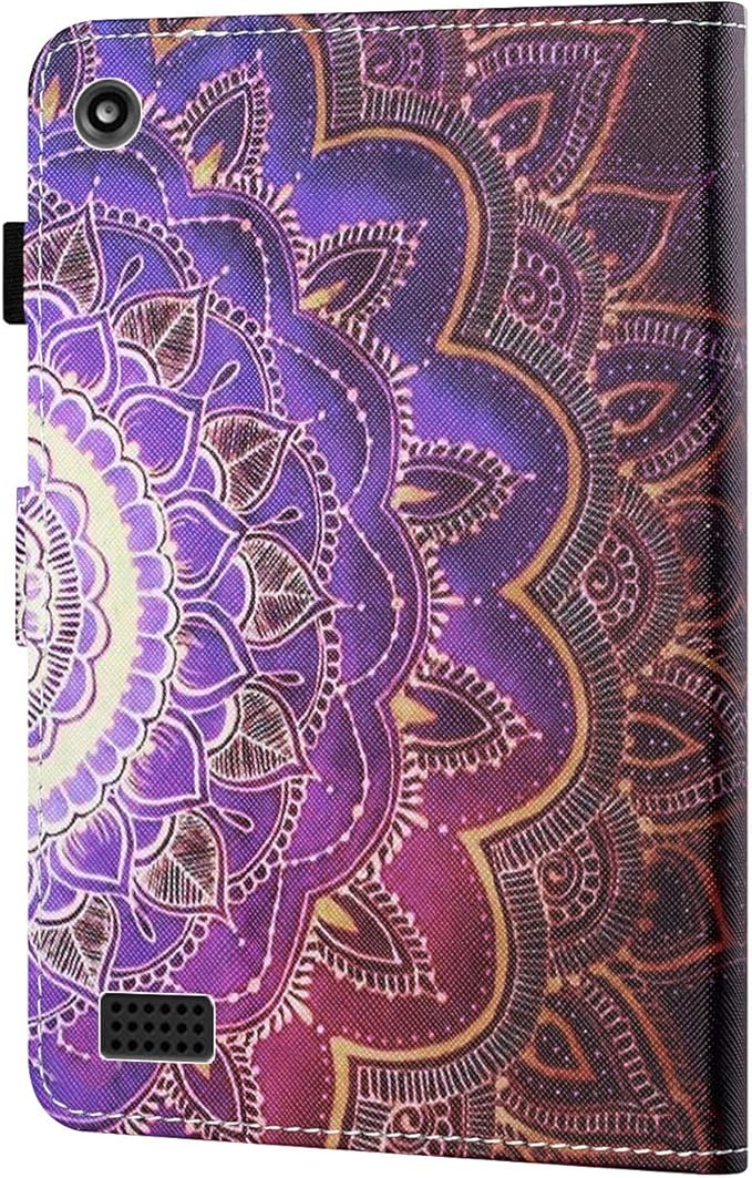 7 Kindle Fire 7 Case 9th/7th/5th Generation (2019/2017/2015 Release) with Stand Pencil Holder [Auto Wake/Sleep] Slim Smart Magnetic Folio PU Leather &amp TPU Back Cover Purple Datura Flowers