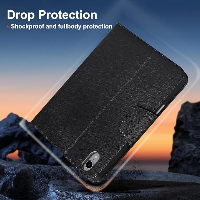 Gexmil Premium Leather Case for iPad mini 7 (A17 Pro) 2024 / iPad mini 6 Generation 2021 8.3 InchPencil Holder Magnetic ClosureShockproof Cowhide CoverAdjustable StandPalm-Print Black