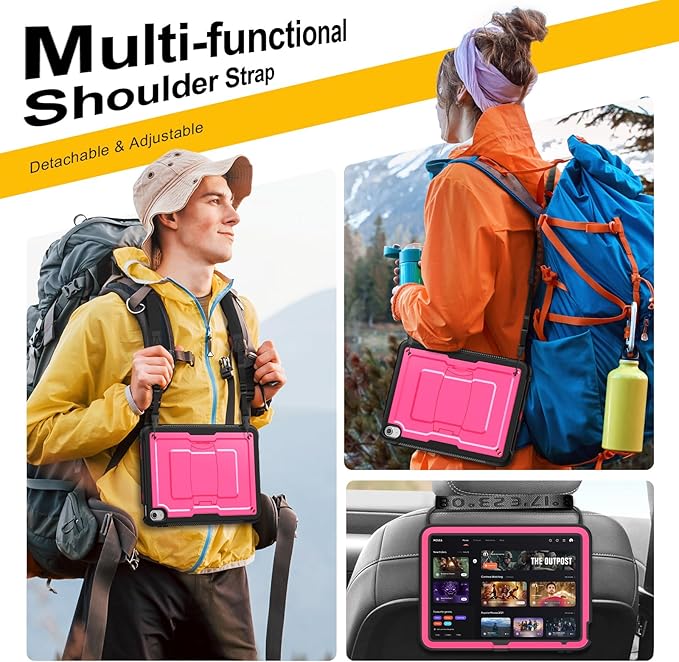 SEYMAC stock Case for iPad (A16) 11th/10th Generation 11''/10.9'' 2025/2022 with Built-in Screen Protector Shoulder Strap Built-in Kickstand Rugged Full Body Shockproof Protective Case Pink