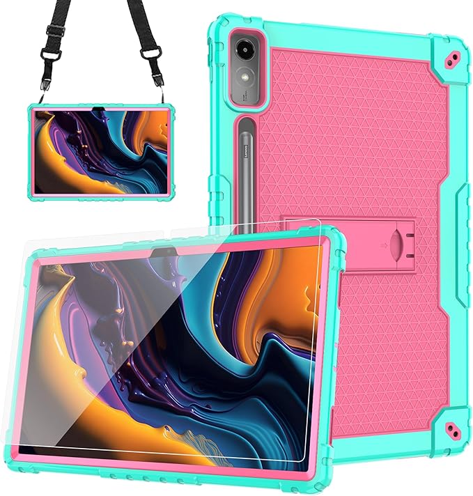 Case for Lenovo Tab P12 12.7 Inches Tablet Case Shockproof Hybrid Kids Case with Screeen Protector for Lenovo tab P12/Xiaoxin Pad Pro 12.7 Tablet Case TB370FU/TB371FC (Green/Pink/1 Pc)
