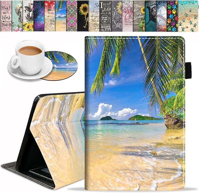 Case for Amazon Fire HD 10 Tablet (9th/7th Gen 2019/2017 Release) Premium PU Leather Cover with Auto Sleep Wake Feature Folio Case for Fire 10.1 Tablet Shore Palms Tropical Beach