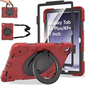 Case for Samsung Galaxy Tab A9+/A9 Plus Case 11 Inch with Screen Protector/360° Rotating Stand/Pen Holder/Shoulder Strap Shockproof Cover for Tablet A9+ 5g (Red+Black)