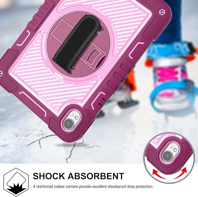 Tablet Case for Huawei MatePad Air 11.5/Huawei MatePad 11.5 S/Huawei MatePad 11.5 Tablet Shockproof Cover with 360° Rotating Stand and Wrist Strap Shoulder Strap Red Rose+Pink
