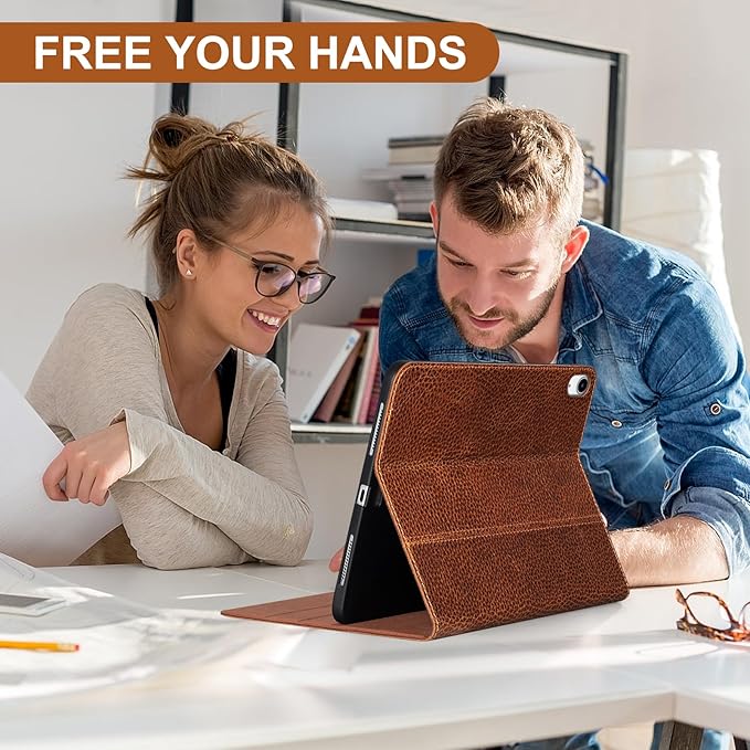 Genuine Leather Case for iPad 11th Gen 11 (2025/A16) &amp 10th Gen 10.9 (2022) | Slim Protective Cover with Adjustable Stand Auto Wake/Sleep Premium Leather | Yellow Brown