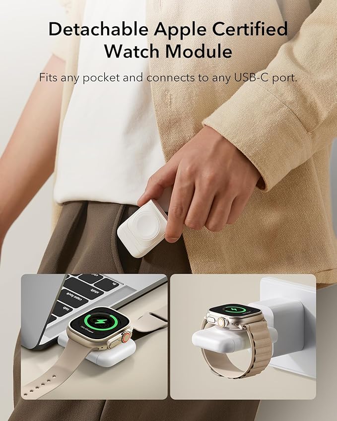 ESR 3 in 1 Charging Station for Apple 15W MagSafe Charger Stand MagSafe Travel Charger for iPhone 17/16/15/14/13/12 Series Watch AirPods White (Bag Included)