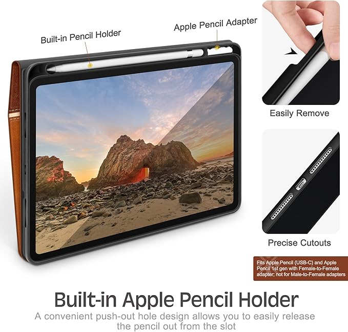 KingBlanc Case for iPad (A16) 11th Generation 11-inch 2025 iPad 10th Generation 10.9 2022 with Pencil Holder Vegan Leather Protective Stand Cover Auto Sleep Wake Multi-Angle Viewing/Typing Brown