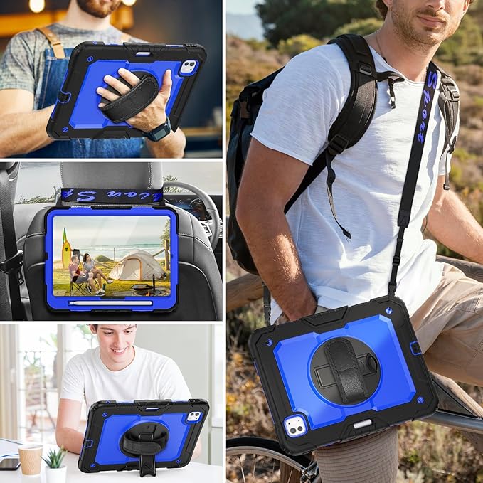 HXCASEAC Case for iPad Air 5th/4th Gen 10.9 inch Shockproof Design with Pencil Holder Screen Protector Hand Strap Protective Air 5/4 Case (A2316 A2324 A2588 A2589 A2591 A2072 A2325) - Blue