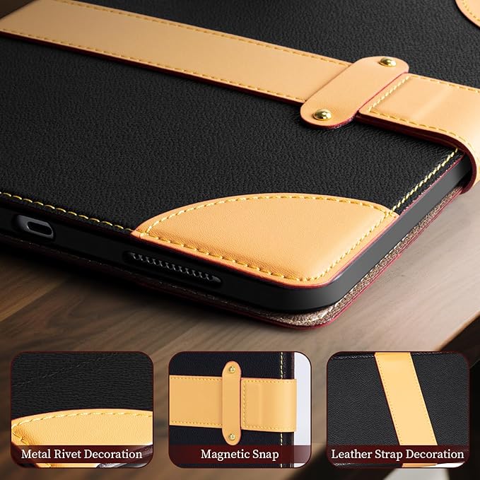 iPad Case for iPad mini 7th/6th Gen 8.3 inchLeather Folio Cover with Pencil HolderAuto Wake/Sleep Adjustable StandMagnetic Buckle Closure Protection Case-Single Strap Black