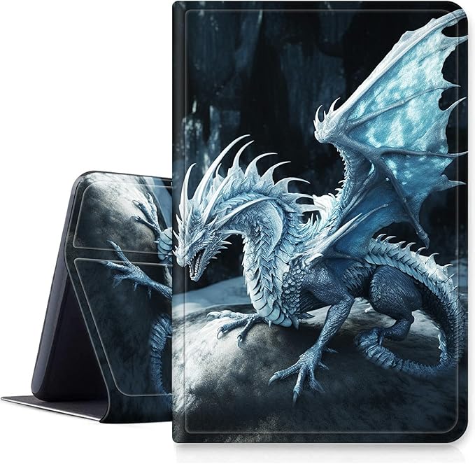 DIGTIALLL Case for Amazon Kindle Fire 7 Tablet Case (12th Gen 2022 Release) PU Leather Smart Protective Cover with Auto Sleep/WakeBlue Dragon with Wings