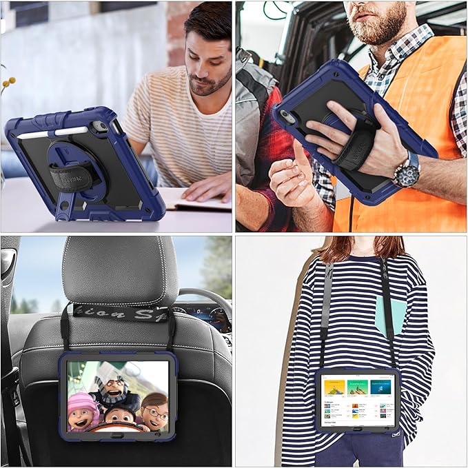 SEYMAC stock Case for iPad (A16) 11th/10th Generation 11''/10.9'' 2025/2022 Full-Body Drop Protection Case with Screen Protector &amp360° Rotate Hand Strap/Stand Navy Blue