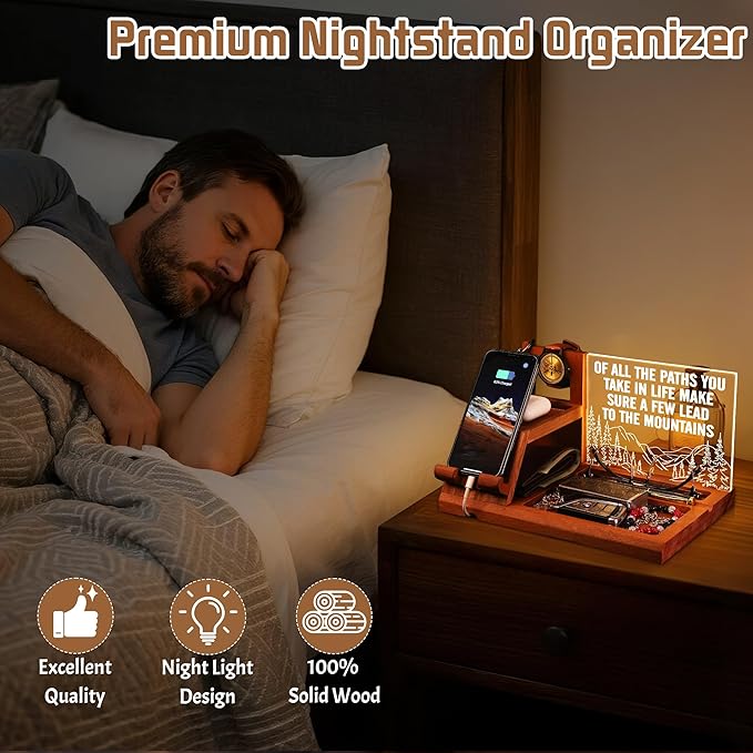 Attivolife LED Phone Dock Valentine's Day Gift for Men with Light - Desk Organizer &amp Charging Station for Phone Best Father's Day Birthday for Him Husband Boyfriend