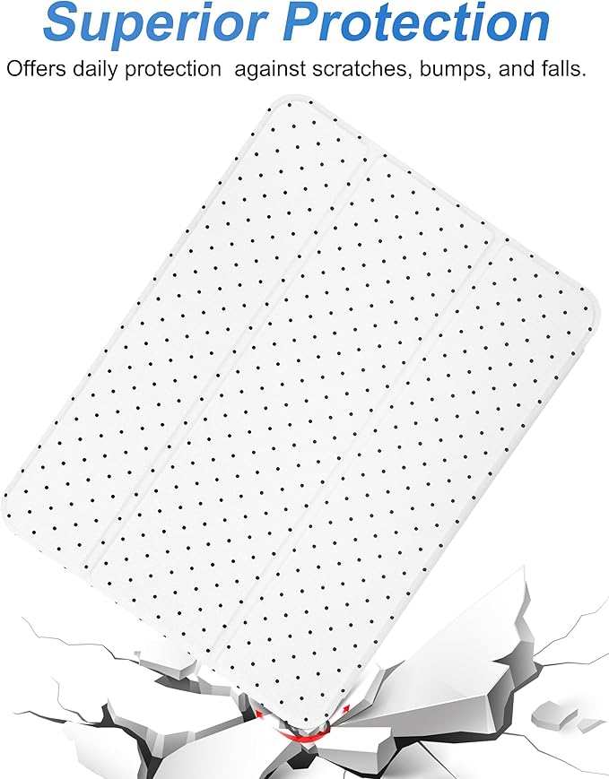 Compatible with iPad Pro 11 Inch (M5) 2025 /(M4) 2024 Case with Pencil Holder Cute Polka Dots Aesthetic Design Soft TPU Trifold Stand Protective White