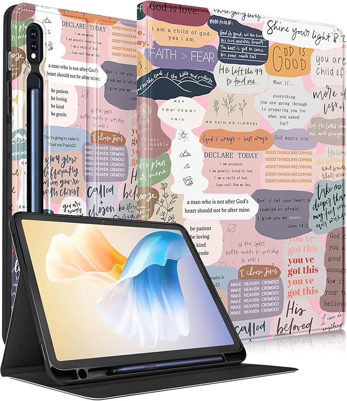 Samsung Galaxy Tab S9 Plus/S9 FE Plus Case 12.4 Inch 2023 for Women Girls - Folio Cover With Pencil Holder Cute Fashion Design Girly Kawaii Quotes Pretty Tablet Cases