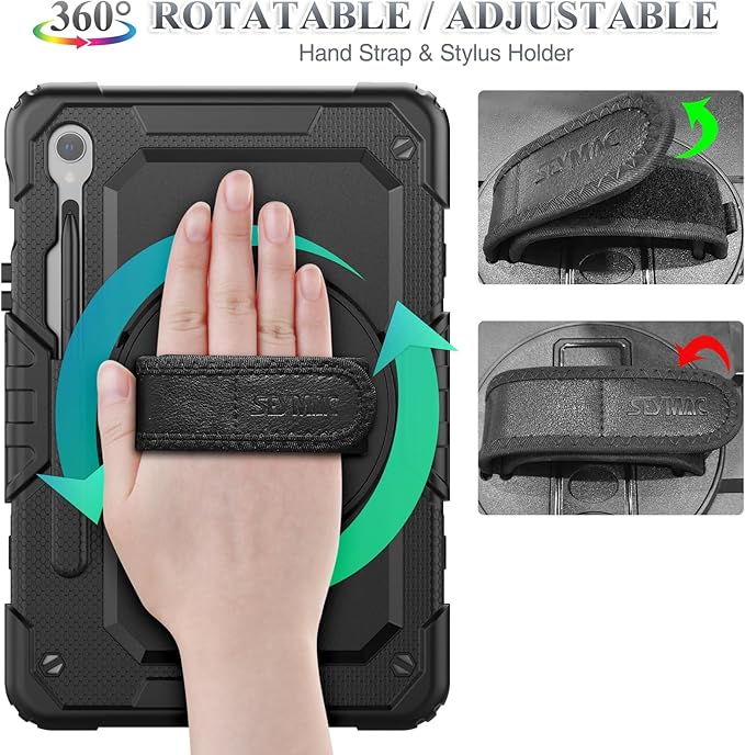 SEYMAC stock Case for Samsung Galaxy Tab S10 Lite / S10 FE / S9 FE 5G / S9 Tablet Case 10.9''/ 11'' Protective with Screen Protector Pen Holder 360 Rotate Stand Hand Strap Shoulder Strap Black1