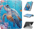 for iPad mini 7 A17 Pro 2024/iPad Mini 6 2021 Case with Pencil HolderFoldable Y-Shaped CoverStylish Clear Multi-Angle Viewing&ampAuto Sleep/Wake Coral Turtle Tablet Case