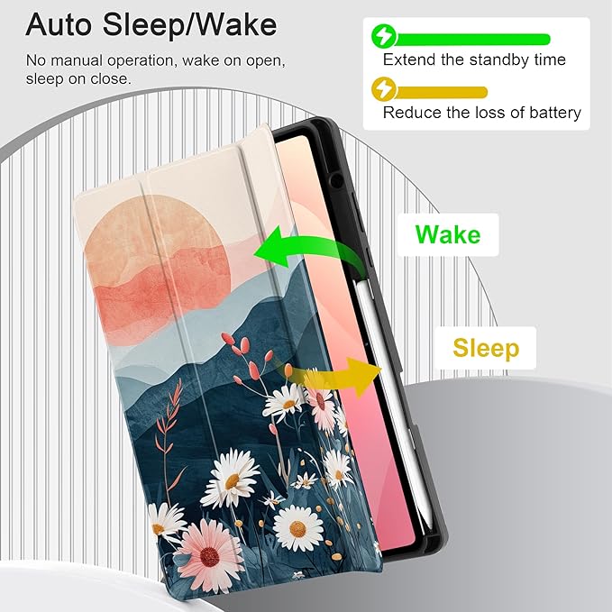 DONGKE Case for Samsung Galaxy Tab S11 5G 11 2025 Model (SM-X730/X736B) Slim Lightweight Trifold Stand Cover with S Pen Holder Auto Sleep/Wake Soft TPU Shockproof Back Daisies