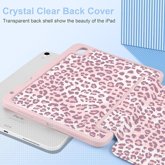 MecBevia Case for iPad Air 11-inch M4 2026 / M3 2025 / M2 2024 Slim Protective Cover with Built-in Pencil Holder Auto Wake/Sleep Leopard Print