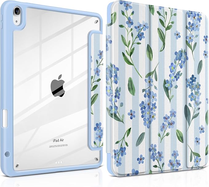 Blue Watercolor Flowers&Stripes