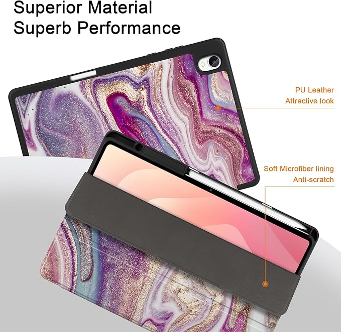 DONGKE Case for Samsung Galaxy Tab S11 5G 11 2025 Model (SM-X730/X736B) Slim Lightweight Trifold Stand Cover with S Pen Holder Auto Sleep/Wake Soft TPU Shockproof Back Pink Marble