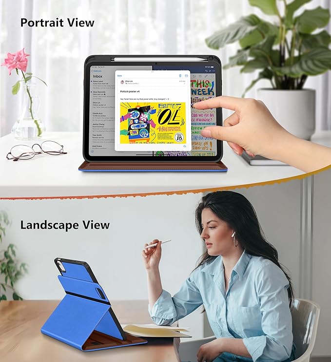 DTTO for iPad Air 11 inch Case M4 / M3 / M2 (2026/2025/2024) iPad Air 5th / 4th Gen (2022/2020) 360 Degree Rotating Premium Leather Folio Stand Cover with Pencil Holder Royal Blue