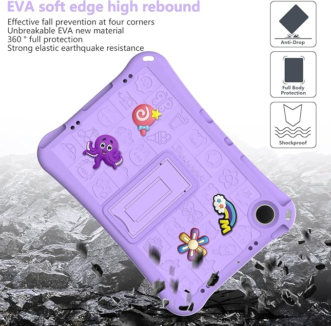 Kids Case for Samsung Galaxy Tab A11+ Plus/A9+ Plus 5G 11 Inch 2025/2023 EVA Lightweight Bumper Shockproof Kickstand Shoulder Strap Children Friendly Tablet Case Lightpurple