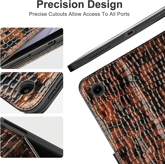 Elegant Case for Samsung Galaxy Tab A9 Plus 11 Inch 2023（Model: SM-X210/X216/X218） Premium Leather Crocodile Cover | Stand | Card Pockets| Wrist Strap| S Pen Holder (Brown+Gold)