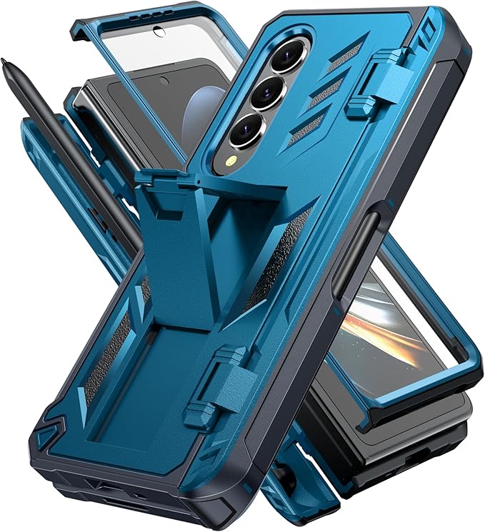 for Samsung Galaxy Z-Fold-4 Case: Military Grade Hinge Protection S-Pen Holder Heavy Duty Shockproof 360 Full-Body Protective Phone Cover with Kickstand for Galaxy ZFold 4 5G 2022 (Blue)