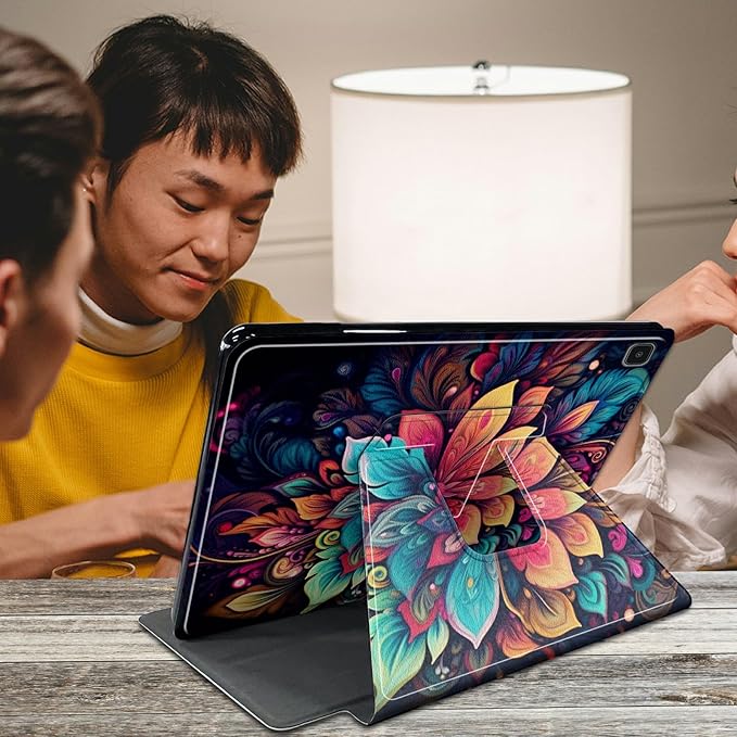 Colorful Flower &amp Leaves Pattern Case for Samsung Galaxy Tab S6 Lite 10.4 inch 2024/2022 (SM-P613/P619)/2020 (SM-P610/P615)BFDHGQZC 360 Degree Rotating Stand Protective Cover with Auto Sleep/Wake