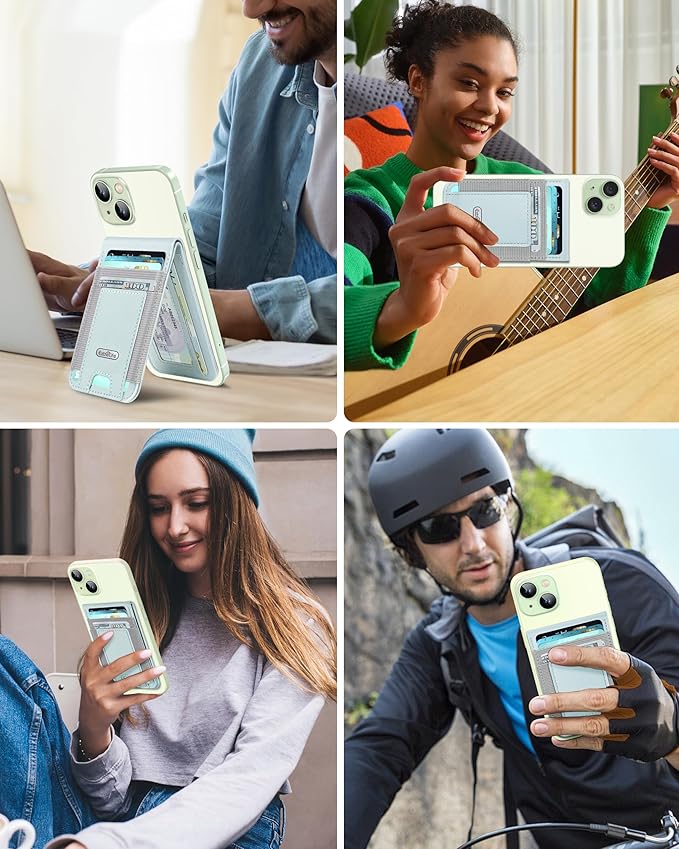 For Magsafe Wallet Stand Magnetic Wallet for iPhone 17/16/15/14/13/12 Series Magnetic Card Holder ID Window 4 Card Slots 10 Cards Holder Vegan Leather RFID Blocking Green