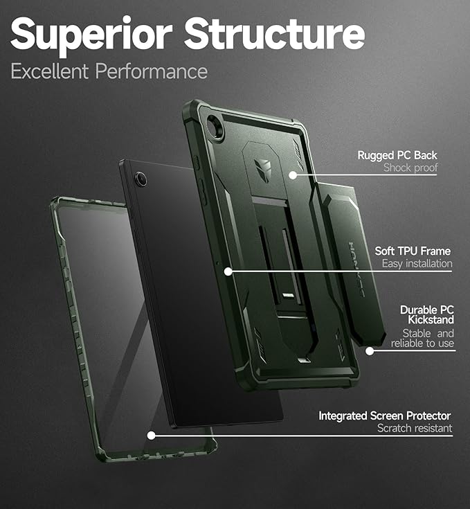 Dexnor Case for Samsung Galaxy Tab A8 10.5 Inch 2022 [Built in Screen Protector &amp Kickstand] Heavy Duty Shockproof Full Body Protective Cover for Galaxy Tab A8 Case-Green