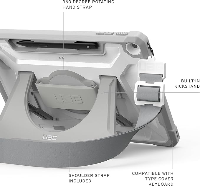 URBAN ARMOR GEAR UAG Designed for Microsoft Surface Pro 1st Edition 12 Case - Rugged Protective Cover with Multi-Angle Kickstand Pen Holder Hand Strap &amp Shoulder Strap Plasma Healthcare White/Gr