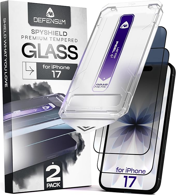 Defenslim for iPhone 17 Privacy Screen Protector (2Pack) Easy Auto-Dust &amp Align Install Kit 6.3 Tempered Glass 9H Hardness Privacy Protection Case Friendly SpyShield