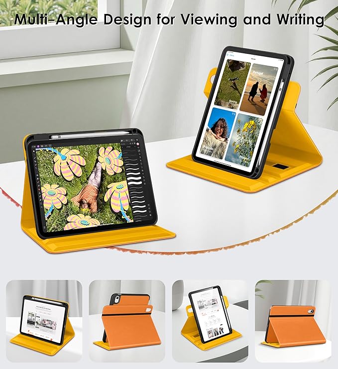 DTTO for iPad A16 Case iPad 11th / 10th Generation Case (2025/2022) 360 Degree Rotating Premium Leather Folio Stand Cover with Pencil Holder Orange