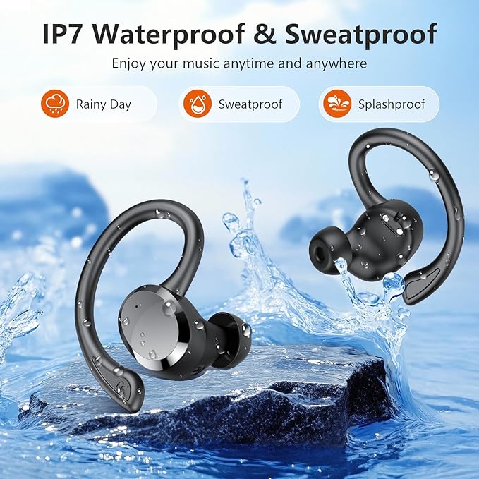 sprtoybat Wireless Earbuds 2026 New Bluetooth 5.4 Headphones Sport Earphones with 68Hrs Playtime LED Display ENC Noise Cancelling Mic IPX7 Waterproof Over Ear Ear Buds with Hook for Sports/Running