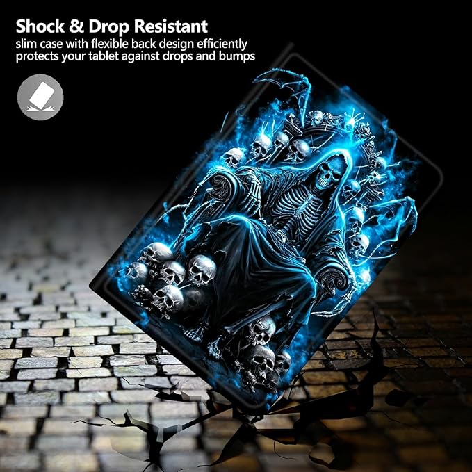 DIGTIALLL Case for Amazon Kindle Fire HD 10 Tablet 13th Generation 2023 Release 10.1 PU Leather Smart Protective Cover with Auto Sleep/WakeBlue Skull