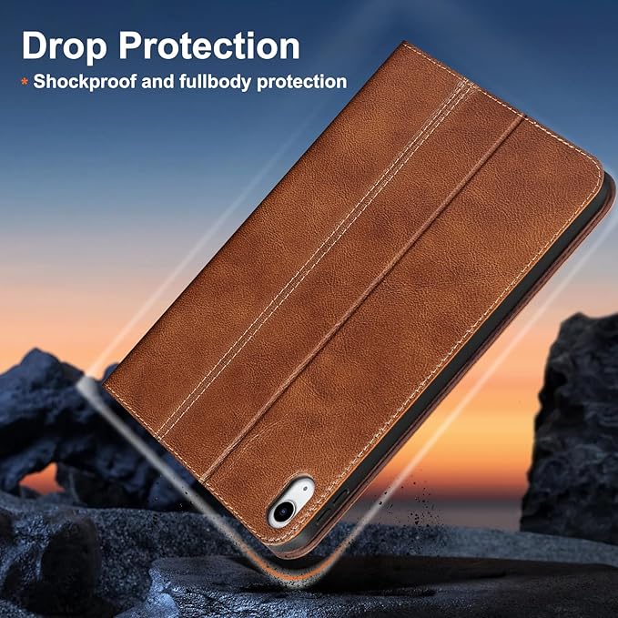 Gexmil Leather Case for iPad Air 11 Inch M4/M3/M2 (2026/2025/2024)iPad Air 10.9 Inch 5th/4th Generation 2022/2020 Top Grain Leather Cover Auto Sleep/Wake Adjustable StandVegetable Tanned Brown