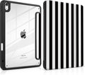 DONGKE Case for iPad Air 11-inch M4 2026 &amp M3 2025 &amp M2 2024 iPad Air 5th/4th Generation 10.9 2022/2020 [Built-in Pencil Holder] Clear Acrylic Back Trifold Stand Smart Cover Black Stripes