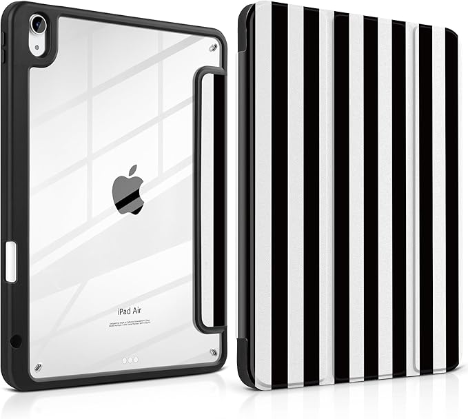 DONGKE Case for iPad Air 11-inch M4 2026 &amp M3 2025 &amp M2 2024 iPad Air 5th/4th Generation 10.9 2022/2020 [Built-in Pencil Holder] Clear Acrylic Back Trifold Stand Smart Cover Black Stripes
