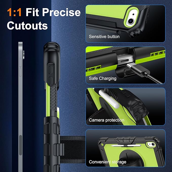 Case for iPad (A16) 11th Generation 11 Inch (2025) Ubearkk for iPad 10th Generation 10.9 inch 2022 case with Screen Protector 360 Degree Rotating Stand/Adjustable Shoulder Strap/Pencil Holder Green