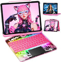 KITONE Transparent Case with Wireless Keyboard for iPad 11th Gen 11-in.(A16 2025) 2022 iPad 10th Gen 10.9-in 7 Colors Backlight Trackpad 360°Rotating Stand Tech Style