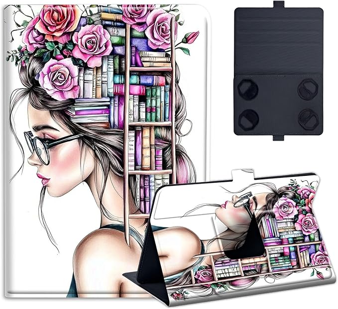 Universal 7.9 8.0 8.4 8.9 9 Tablet CaseProtective Cover Stand Folio Case for 7-9 Inch Tablet Bookshelf Girl Tablet Case Cover for iPad Samsung Other Tablet