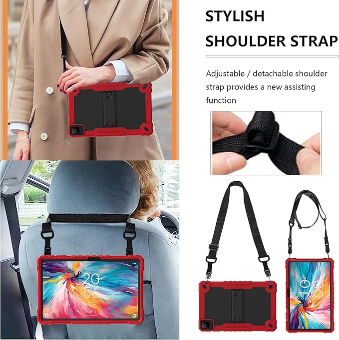 for TCL TAB 10 NXTPAPER 5G 10.4 Inch Tablet case Hybrid Shockproof Silicone Gel Protective Cover with Kickstand for TCL TAB 10 NXTPAPER 5G 10.4 Inch 2025 (9199S) (Red/Black+2 PCS Glass)