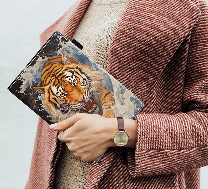 Case for Amazon Fire HD 10/HD 10 Plus Tablet 10.1 (13th/11th Generation 2023/2021 Release) Slim PU Leather Cover with Card Slot &amp Auto Wake/Sleep - Tiger