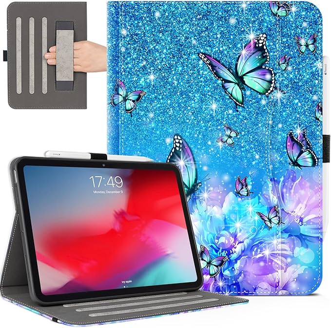 iPad Pro 13 inch Case (M5)2025 Case for iPad Pro 13-inch (M4) 2024 with Pencil Holder Multi-Angle View Adjustable Stand Shockproof Protective with Pocket/Hand Strap/Auto Wake SleepFlowers Butterfly