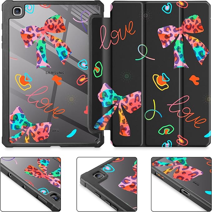 Mektron Case for Samsung Galaxy Tab S6 Lite 10.4 Inch 2024/2022/2020 with S Pen Holder Multi-Angle Viewing with Shockproof Cover Clear Shell + Trifold Stand + Auto Wake/Sleep Neon Bows-Black
