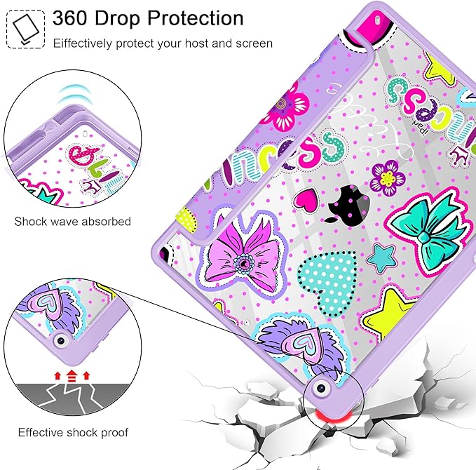 for iPad 9th Generation with Pencil Holder iPad 8th/7th Gen Case 10.2-inch [Built in Pencil Holder] Trifold Stand Auto Wake/Sleep Clear TPU Protection Back Cover Girlis Pink Pattern