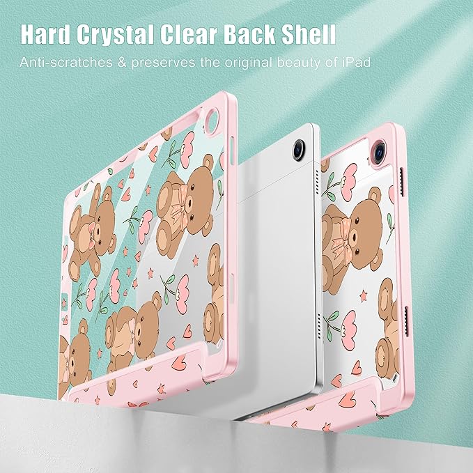 Tuiklol for Samsung Galaxy Tab A9+ Tablet 11” / A9+ Plus 2024 2023Buit-in S-Pen Holder with Clear Protective Cover Transparent Back Shell Auto Wake/Sleep Samsung Tab A9 Plus CoverBear
