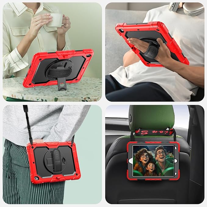 SEYMAC for iPad 9th/8th/7th Generation Case 10.2 2021-2019 Full-Body Shockproof Heavy Duty Protective Case with Screen Protector 360° Rotating Stand/Handle/Shoulder Strap for iPad 10.2 Inch Red