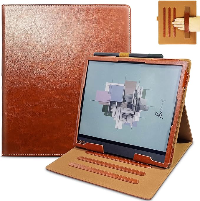 E NET-CASE Case for 10.3 Boox Note Air4 C (2024)/Boox Note Air3 C/Air3 B/W Tablet (2023) New Upgraded Design 360 Degree Rotating Stand Cover with Pen Holder/Hand Strap Auto Sleep/Wake (Brown)